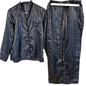 Just Love womens sz small gray black striped long sleeve pajama pant Set